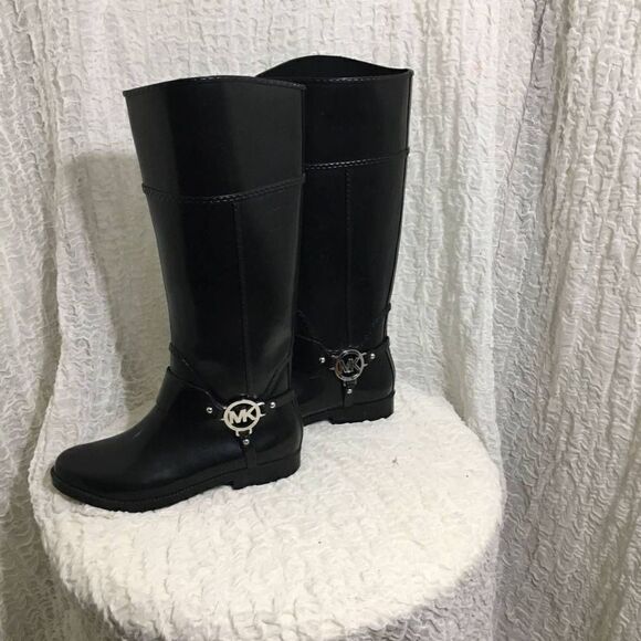Michael Kors Black Rain Boots Size 6 - Picture 1 of 11